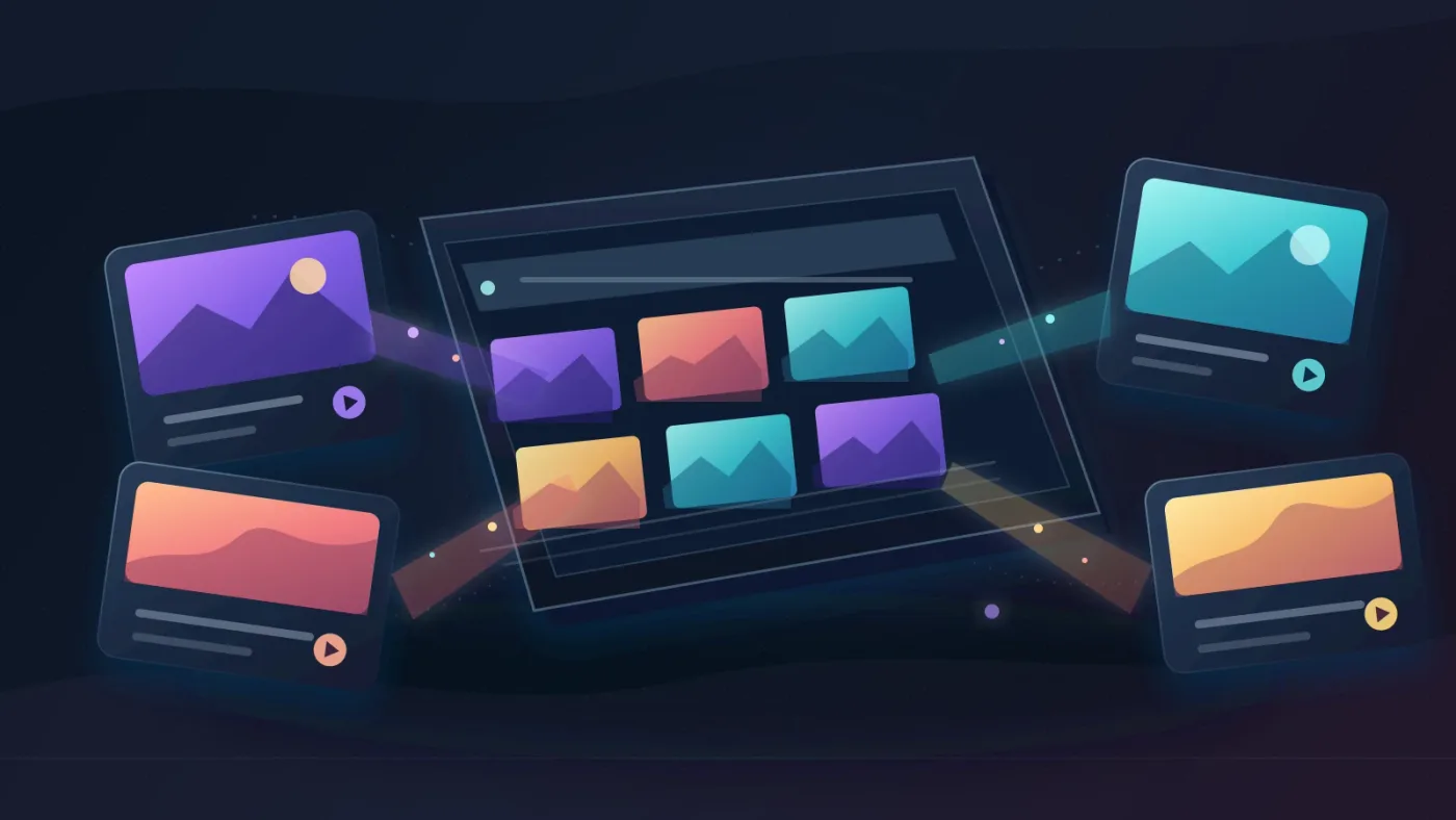 Illustration of AI-generated media being organized for a DaVinci Resolve project