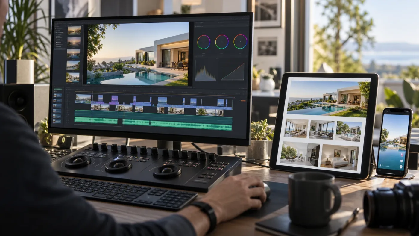 Illustration of a licensed real estate video moving through client publication