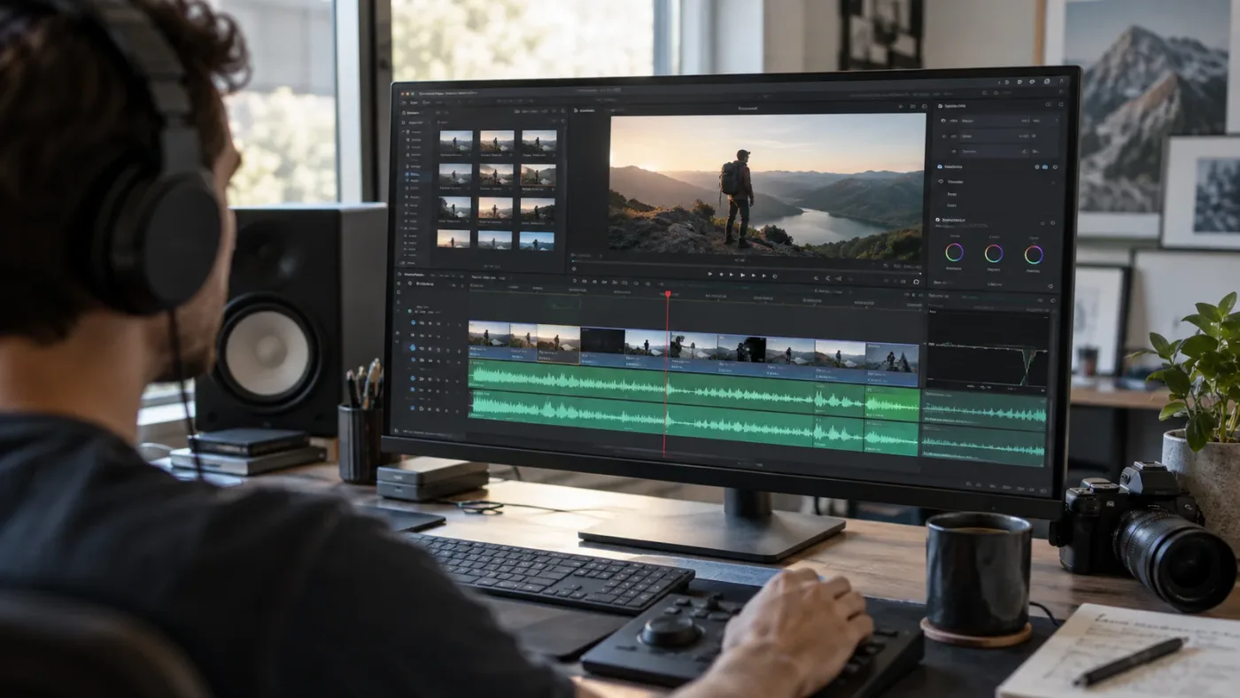 Illustration of licensed music synchronized inside a DaVinci Resolve video timeline