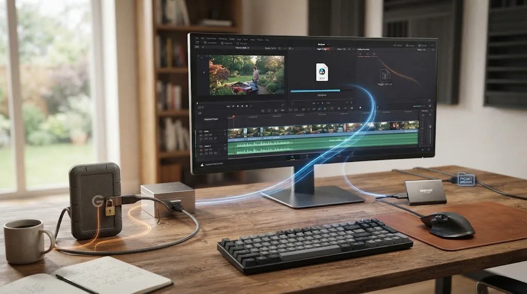 Illustration of a licensed DaVinci Resolve client project handoff