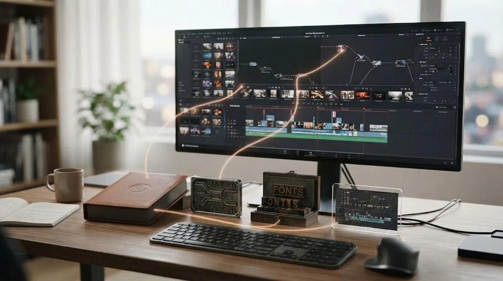Illustration of DaVinci Resolve template file formats from Artlist and Envato Elements
