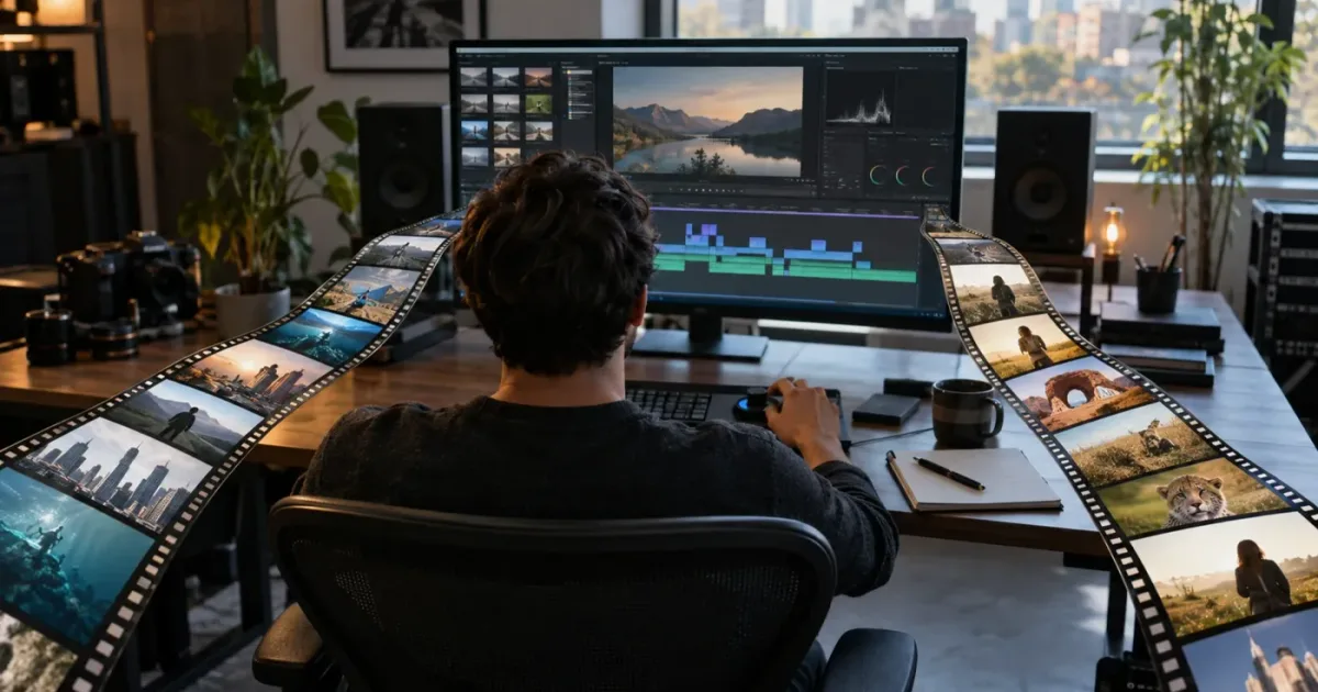 Illustration of Artlist and Storyblocks stock footage choices for DaVinci Resolve