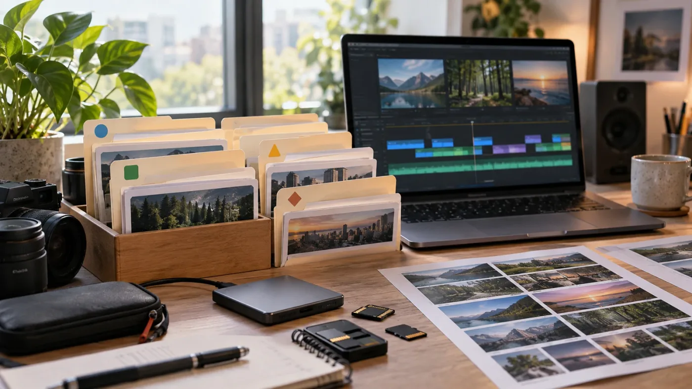 Illustration of organizing Storyblocks stock footage for a DaVinci Resolve project