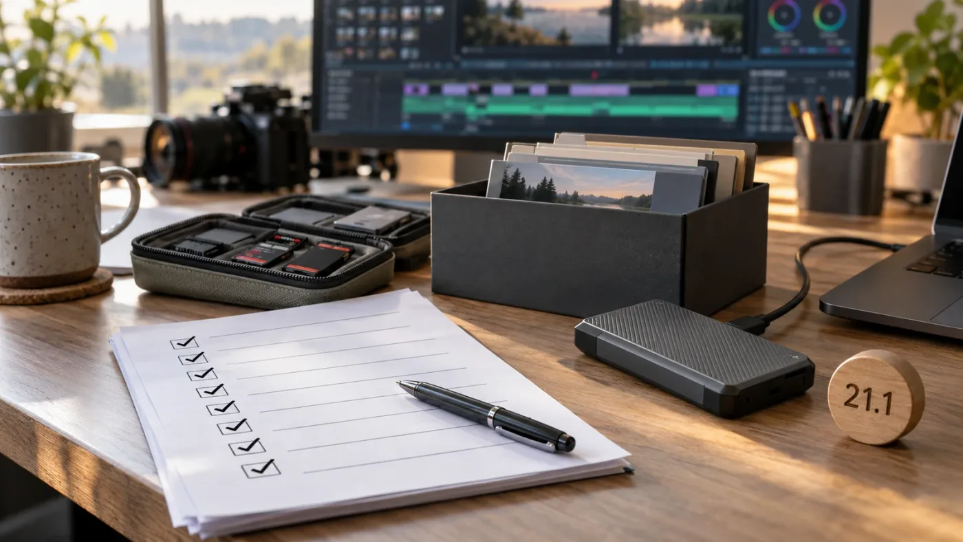Illustration of a completed DaVinci Resolve 21 update backup checklist