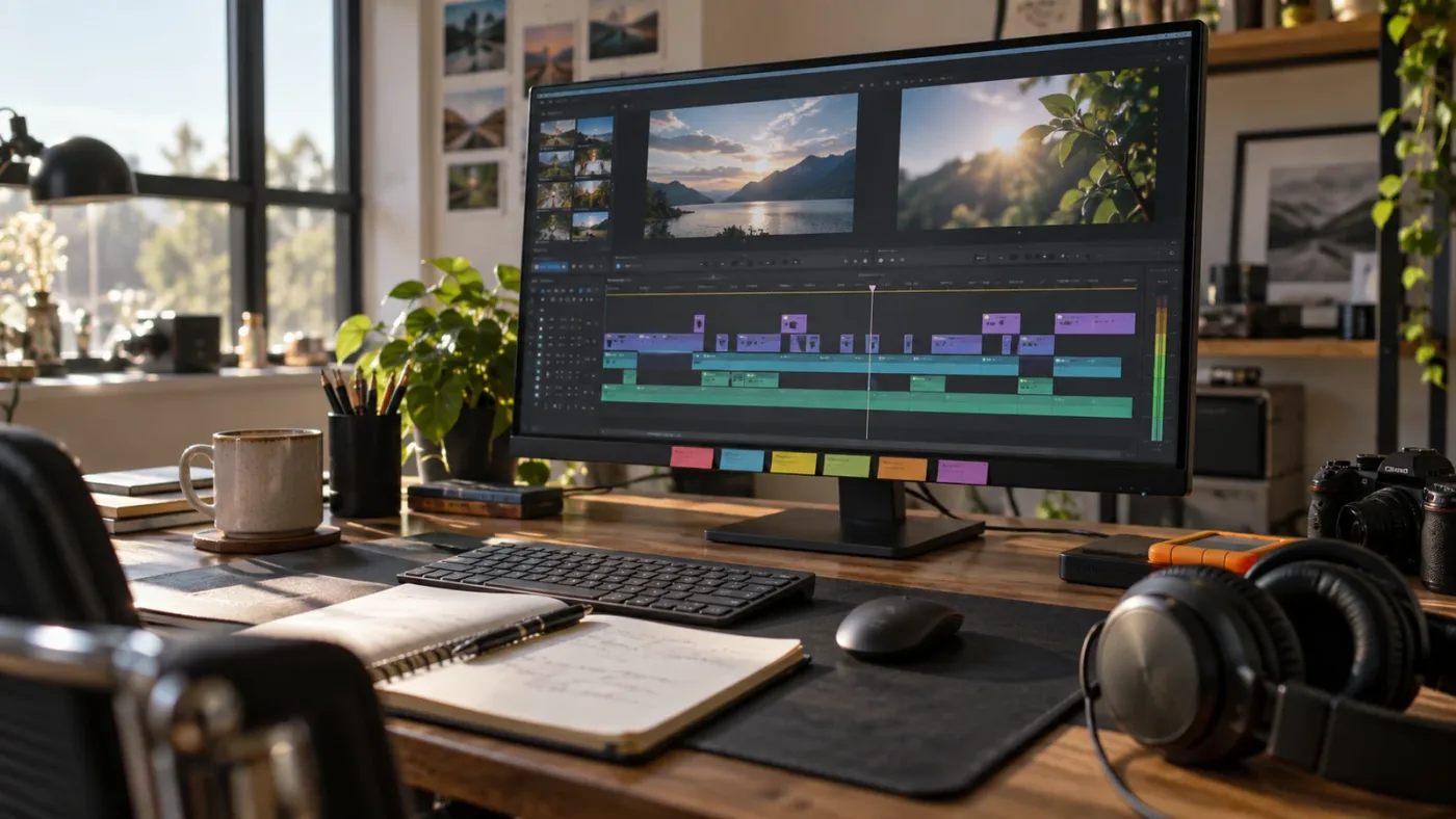 Illustration of a project-led DaVinci Resolve course chapter timeline
