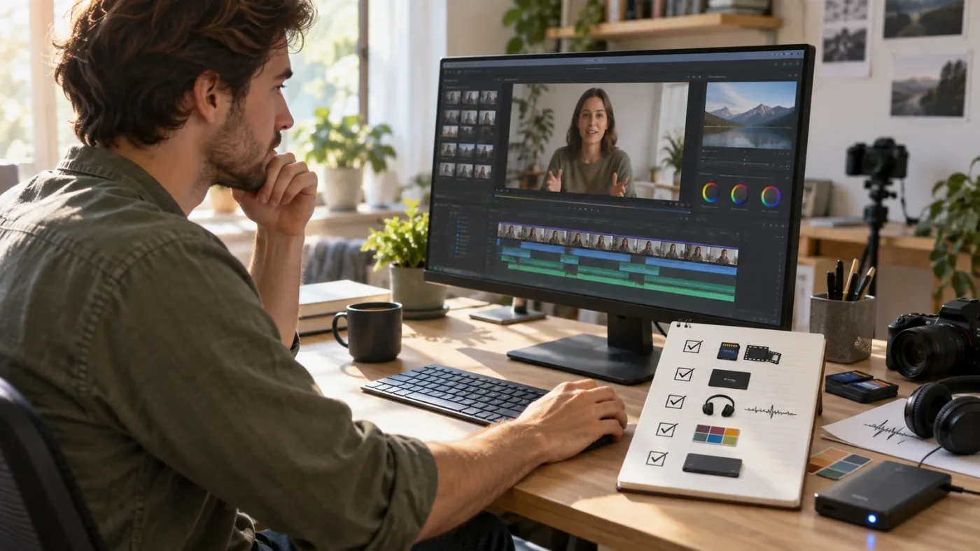 Illustration of a DaVinci Resolve beginner practice project checklist