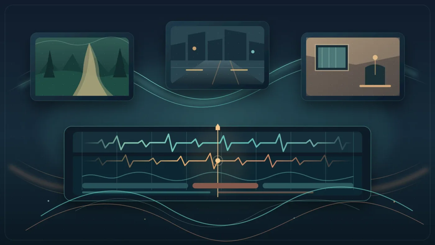 Illustration of ambient sound effects matched to three video locations