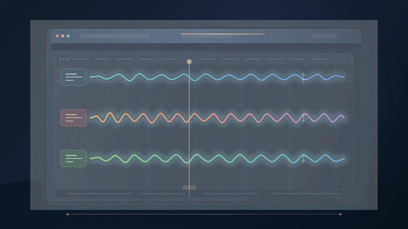Illustration of layered ambient sound effects in a Fairlight timeline