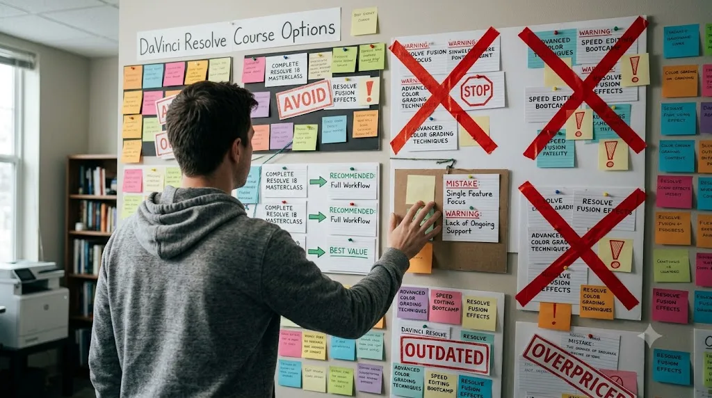 Illustration of common mistakes when choosing a DaVinci Resolve course