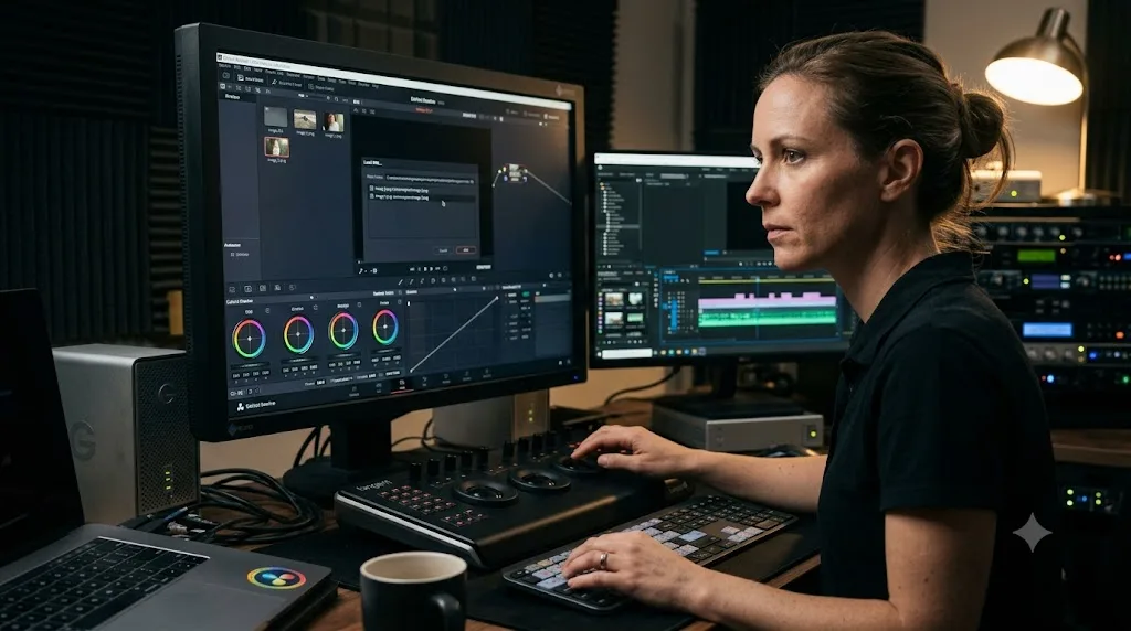 Illustration of an editor switching from another editing application to DaVinci Resolve