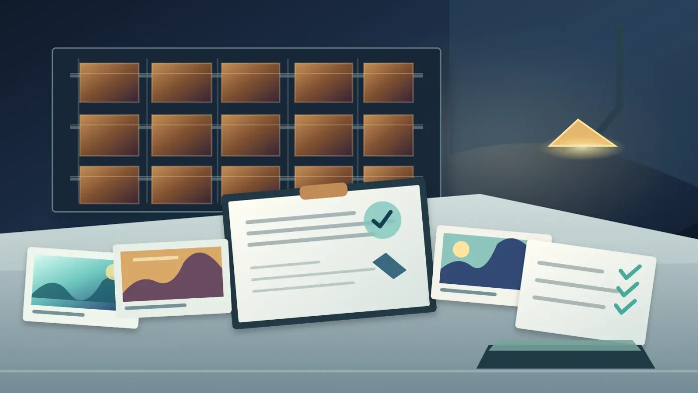 Illustration of a slideshow template licensing and delivery checklist