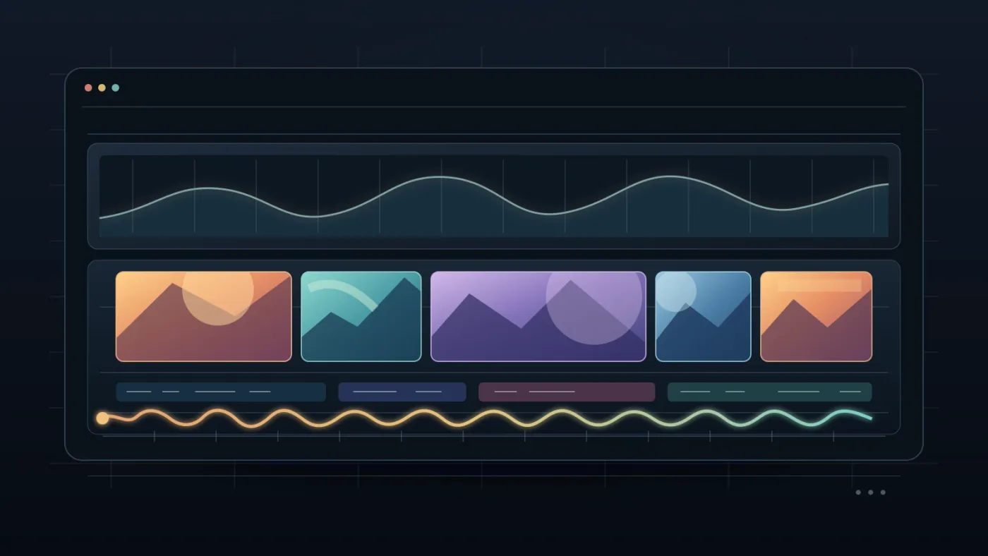 Illustration of a paced photo montage timeline with varied still durations