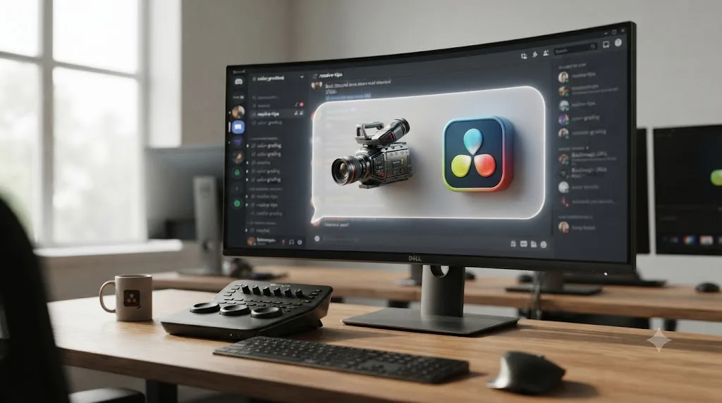 Illustration of a Blackmagic camera icon and a DaVinci Resolve icon inside a shared chat bubble