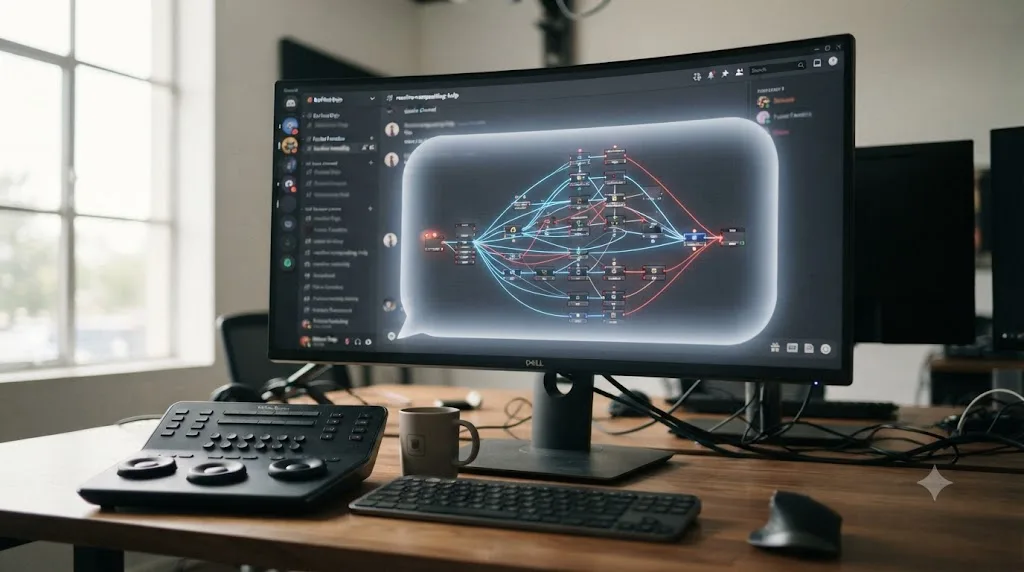 Illustration of a Fusion-style node tree inside a Discord chat window
