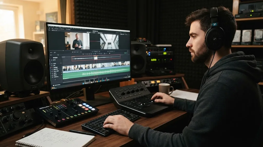Illustration of a finished YouTube edit with balanced sound effects