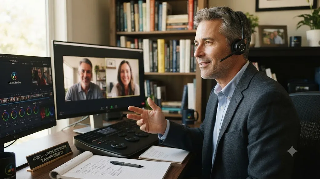 Illustration of a career changer confidently handling client feedback using experience from a previous career