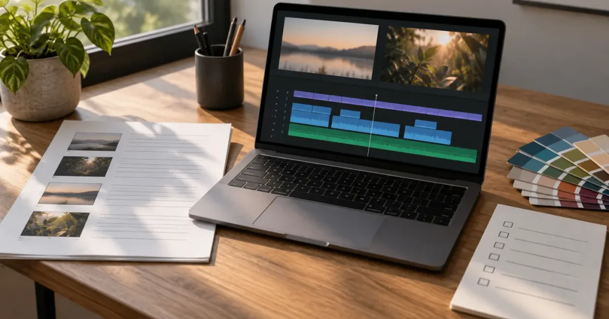 Illustration of a client brief becoming a DaVinci Resolve practice project