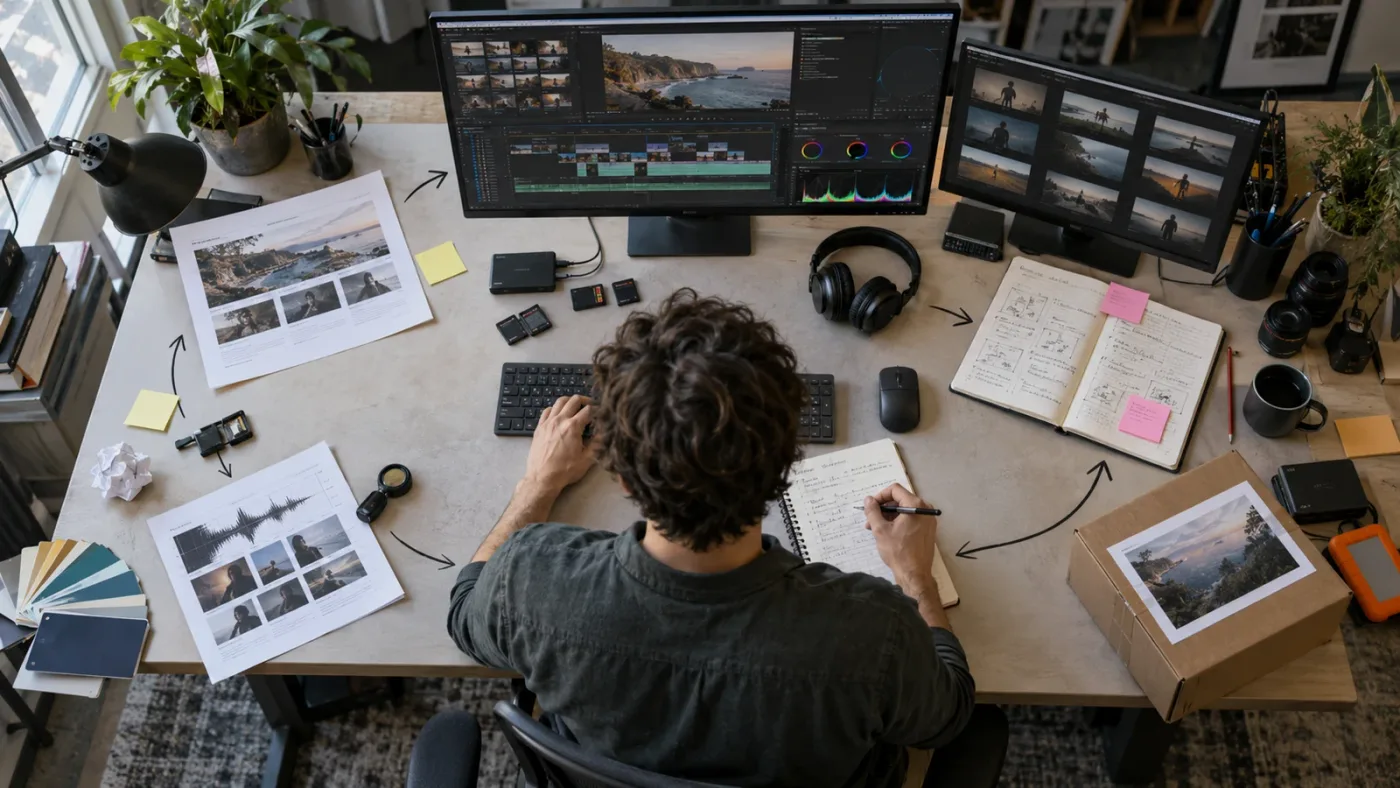 Illustration of a repeatable client-brief practice loop for DaVinci Resolve