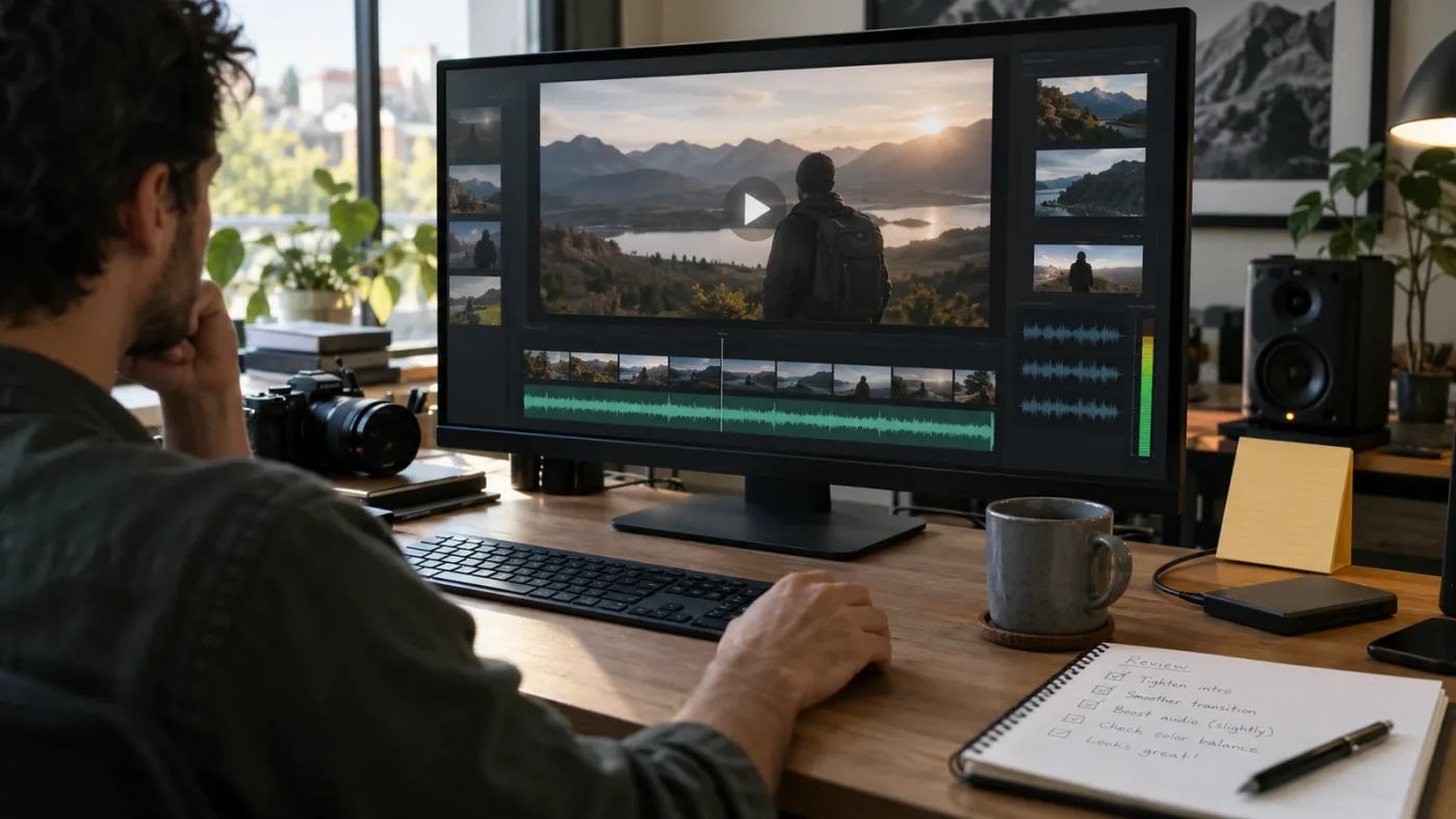 Illustration of checking a DaVinci Resolve review export before delivery