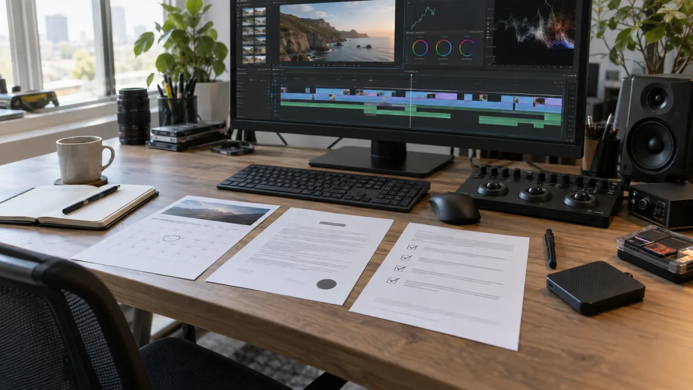Illustration of a DaVinci Resolve 21 client delivery checklist for licensed video assets
