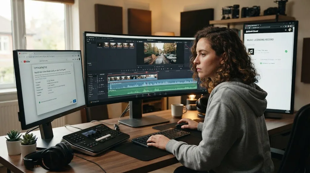 Illustration of troubleshooting a music claim against a DaVinci Resolve project record