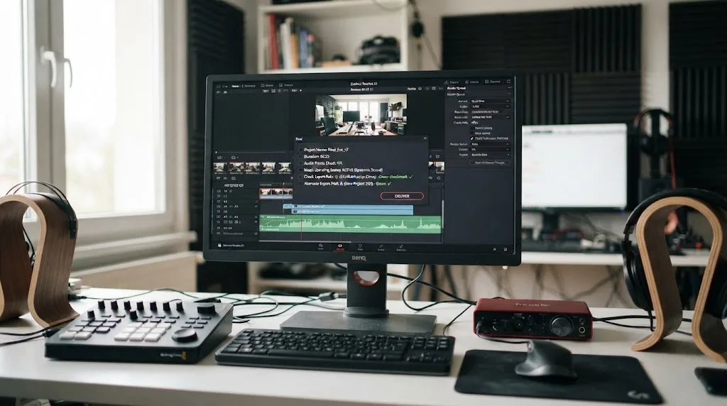 Illustration of the final music licensing check before delivering a DaVinci Resolve 21 video