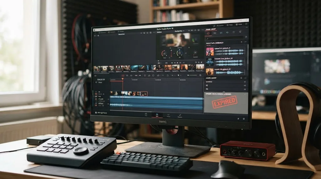 Illustration of a DaVinci Resolve Studio music plugin separated from post-cancellation license rights