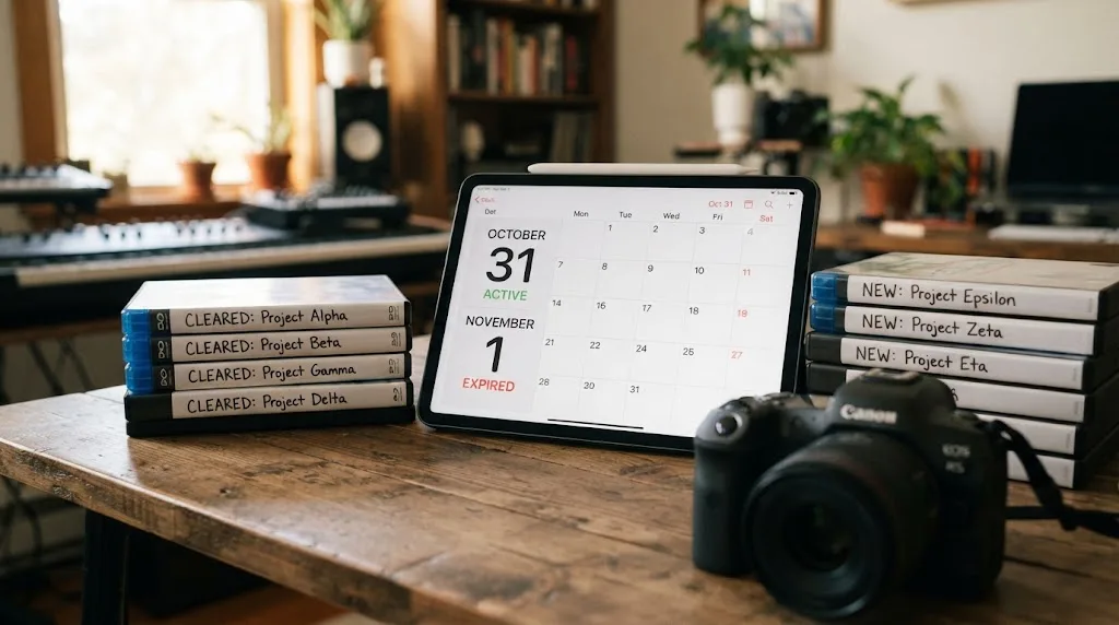 Illustration of a subscription end date separating cleared and new video publications
