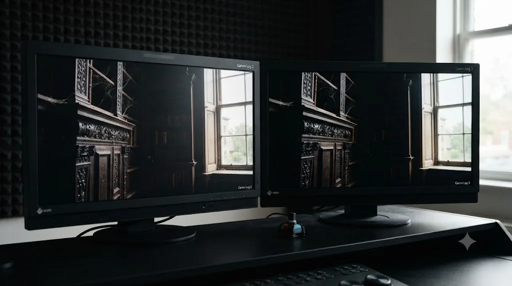 Illustration comparing Canon Log 2 and Canon Log 3 shadow detail and highlight rendering on Canon EOS C400 footage