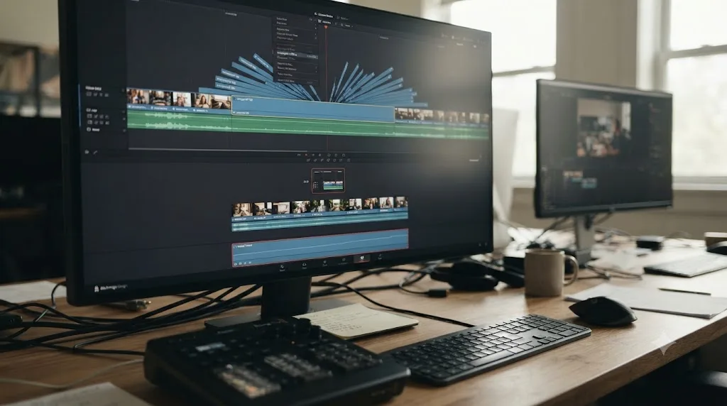 Illustration of a compound clip being decomposed into individual clips in DaVinci Resolve