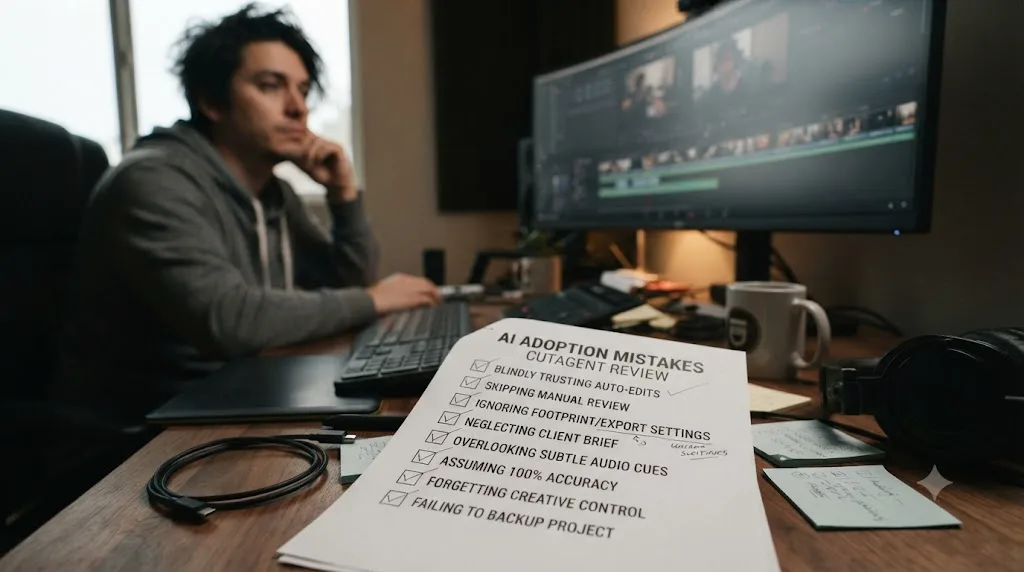 Illustration of a checklist of common mistakes when adopting a new AI editing agent too quickly
