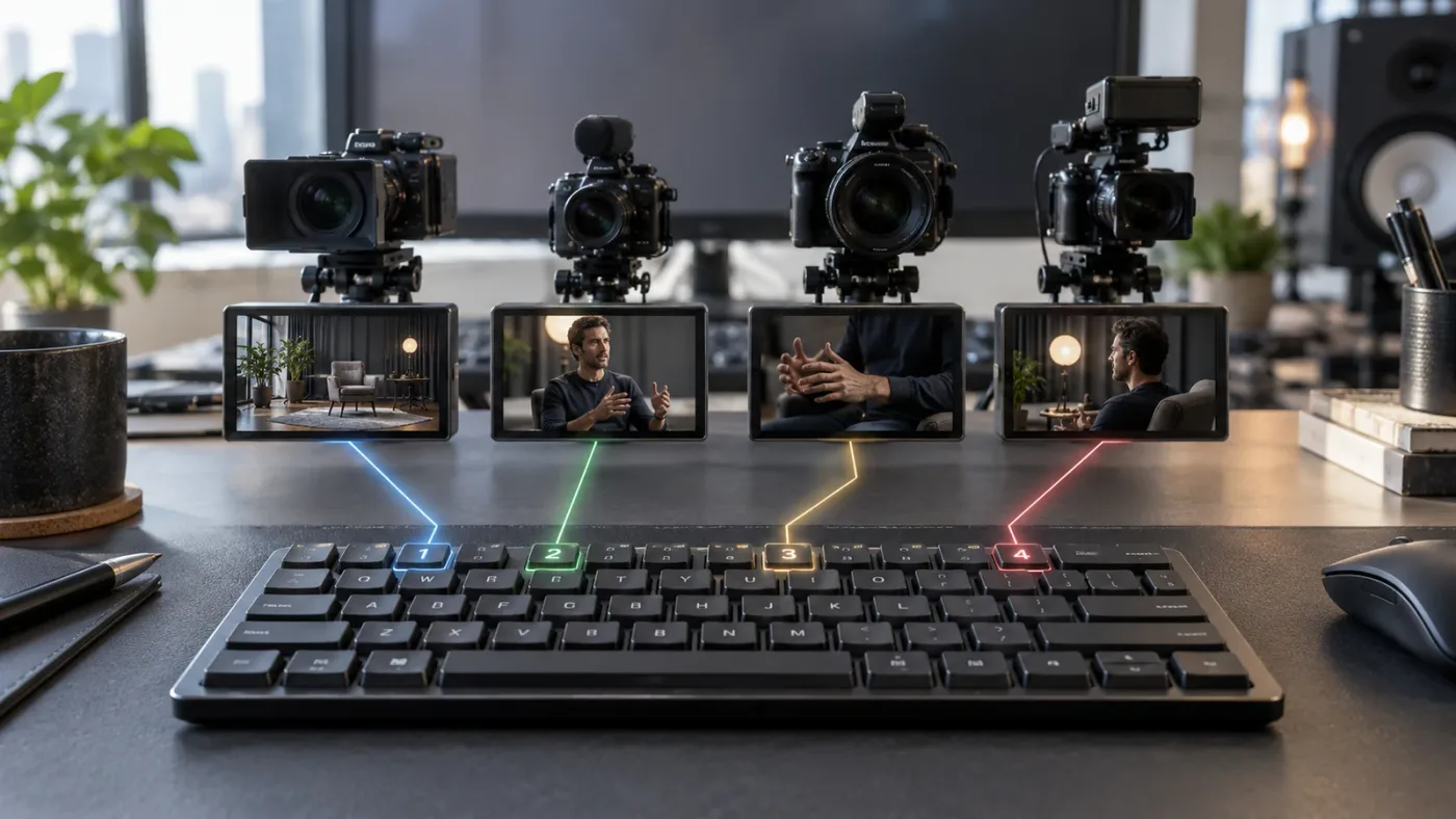 Illustration of DaVinci Resolve 21.1 multicam keyboard shortcuts for camera angles