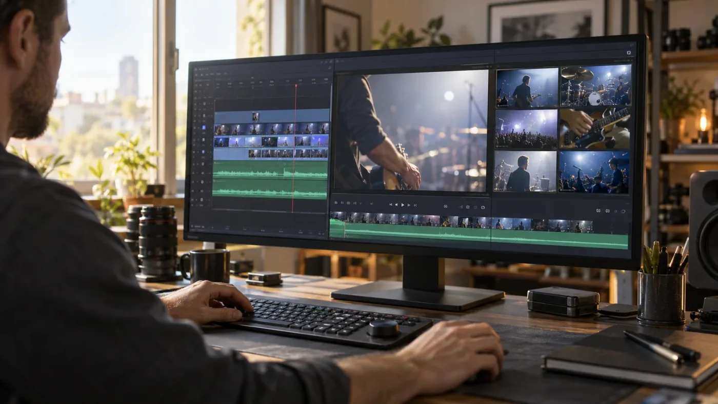 Illustration of switching between source preview and multicam timeline in DaVinci Resolve 21.1