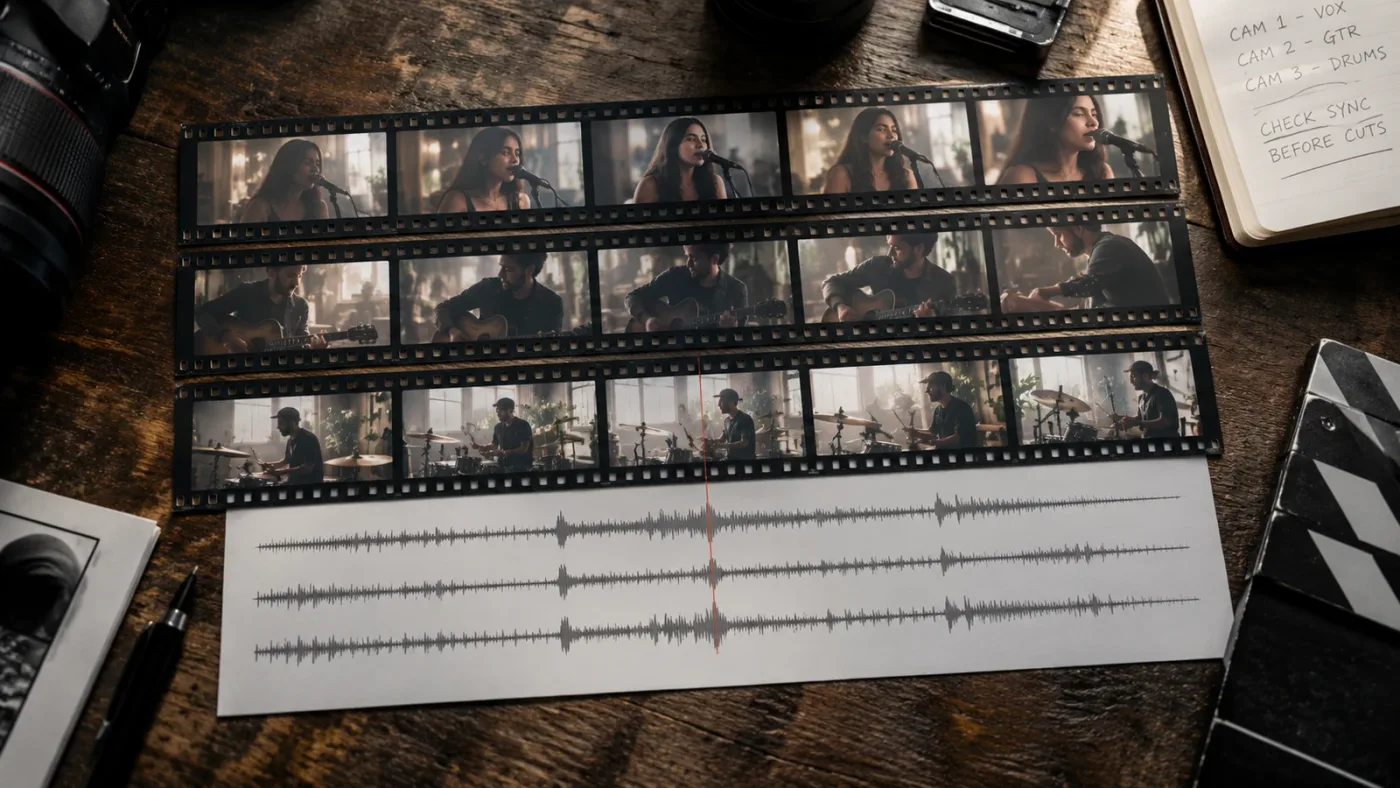 Illustration of synchronized multicam audio and video in DaVinci Resolve