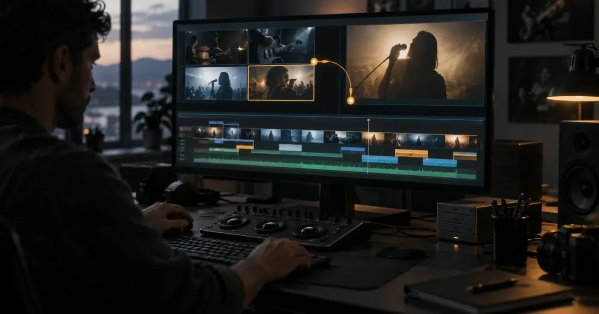 Illustration of DaVinci Resolve 21.1 multicam timeline viewer mode with multiple camera angles