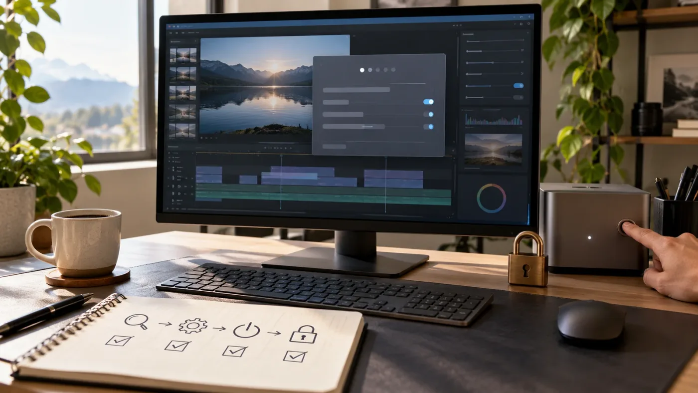 Illustration of setting up a desktop assistant with DaVinci Resolve 21.1 before making render changes.