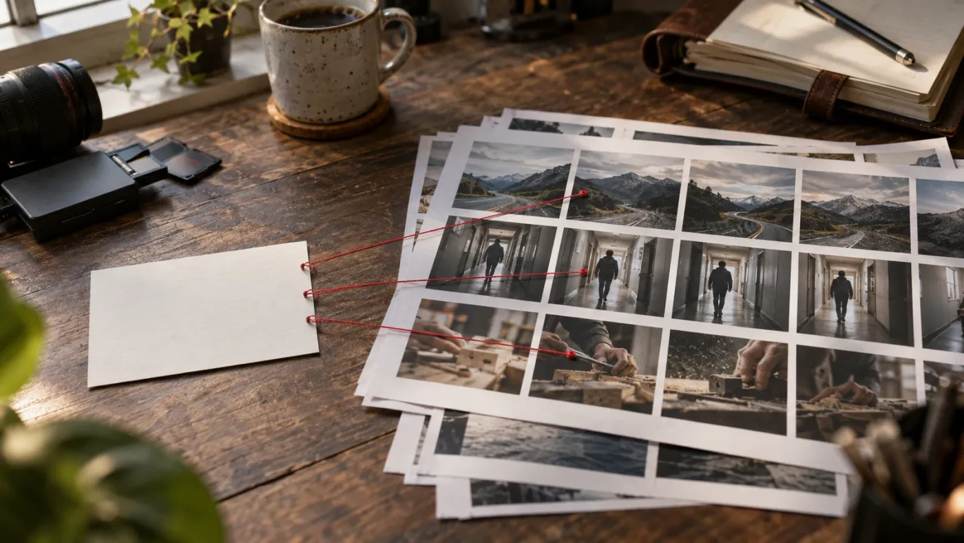 Illustration of AI media search connecting a plain-language query to candidate video clips