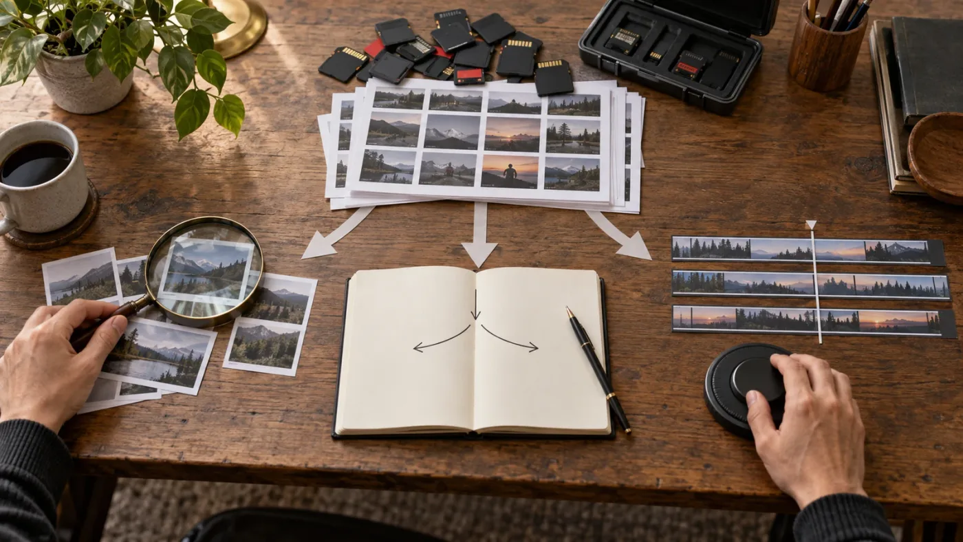 Illustration of choosing a video editing assistant based on a media organization task