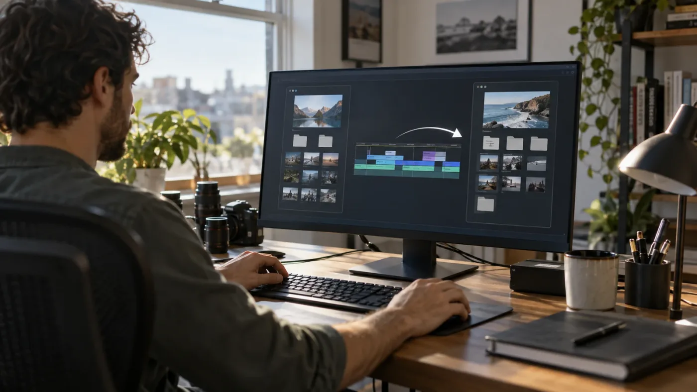 Illustration of a timeline transfer from one DaVinci Resolve project to another