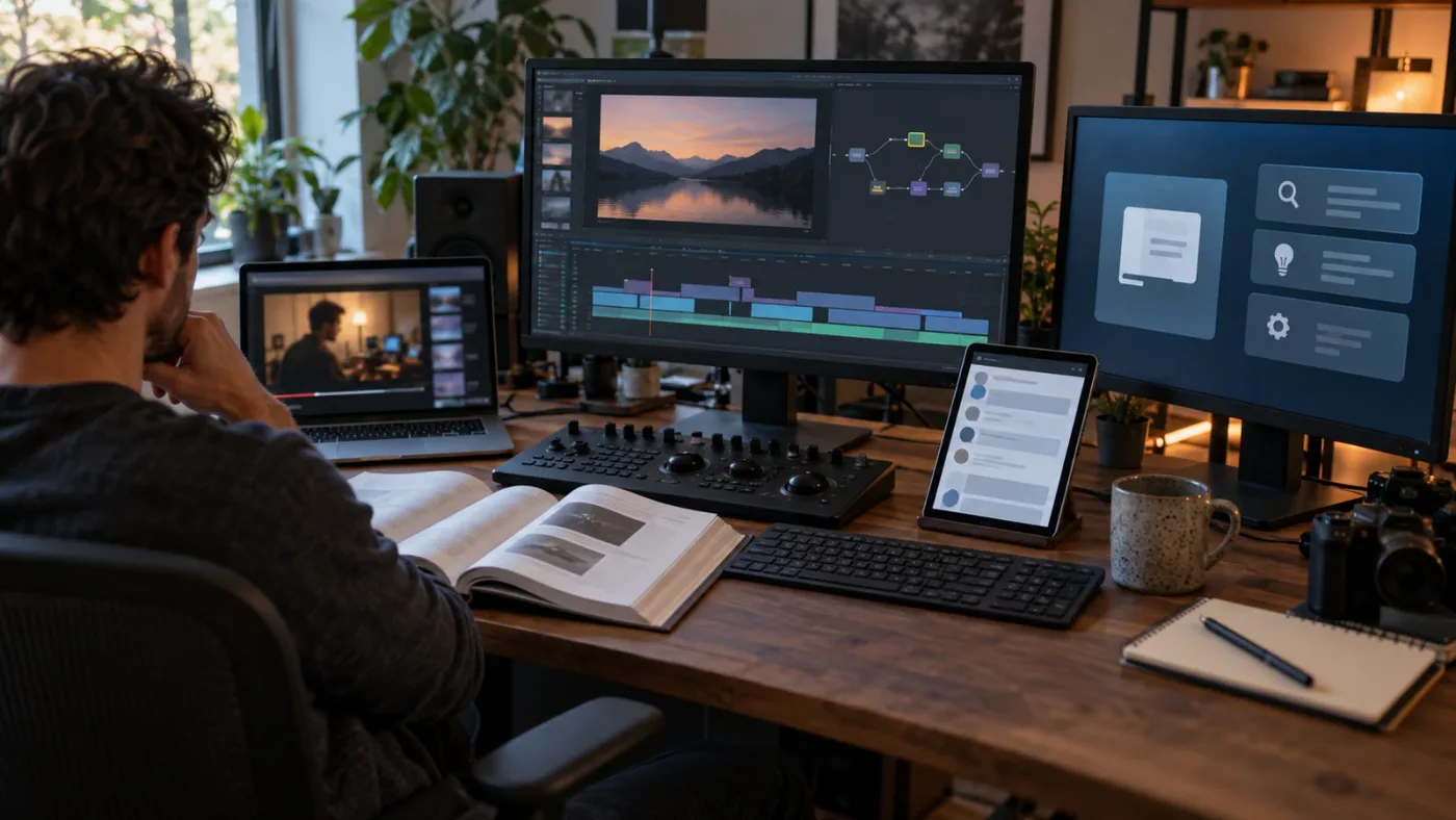 Illustration of ways to learn DaVinci Resolve while troubleshooting Fusion controls