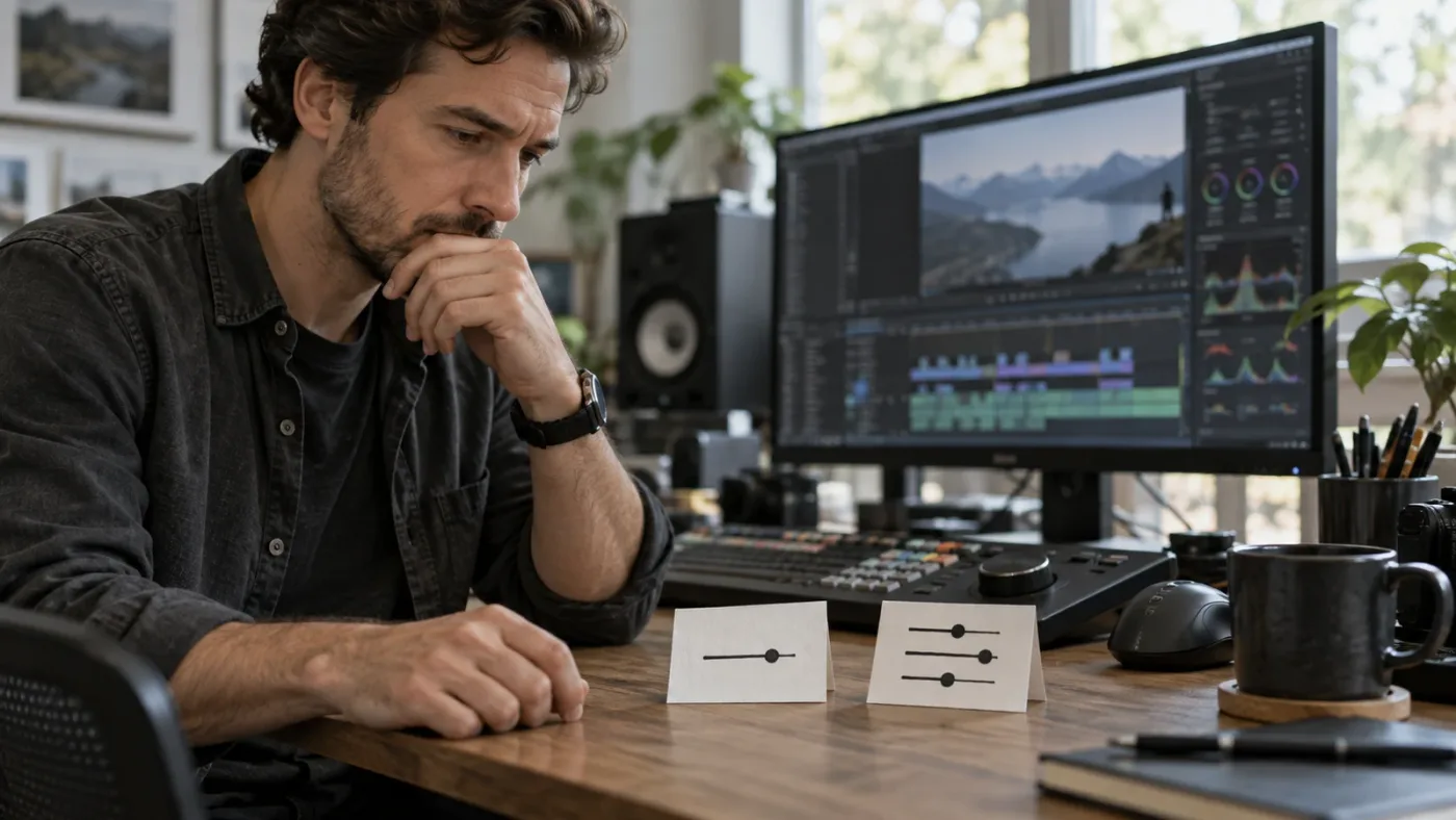 Illustration of an editor saving Inspector settings as reusable presets in DaVinci Resolve 21
