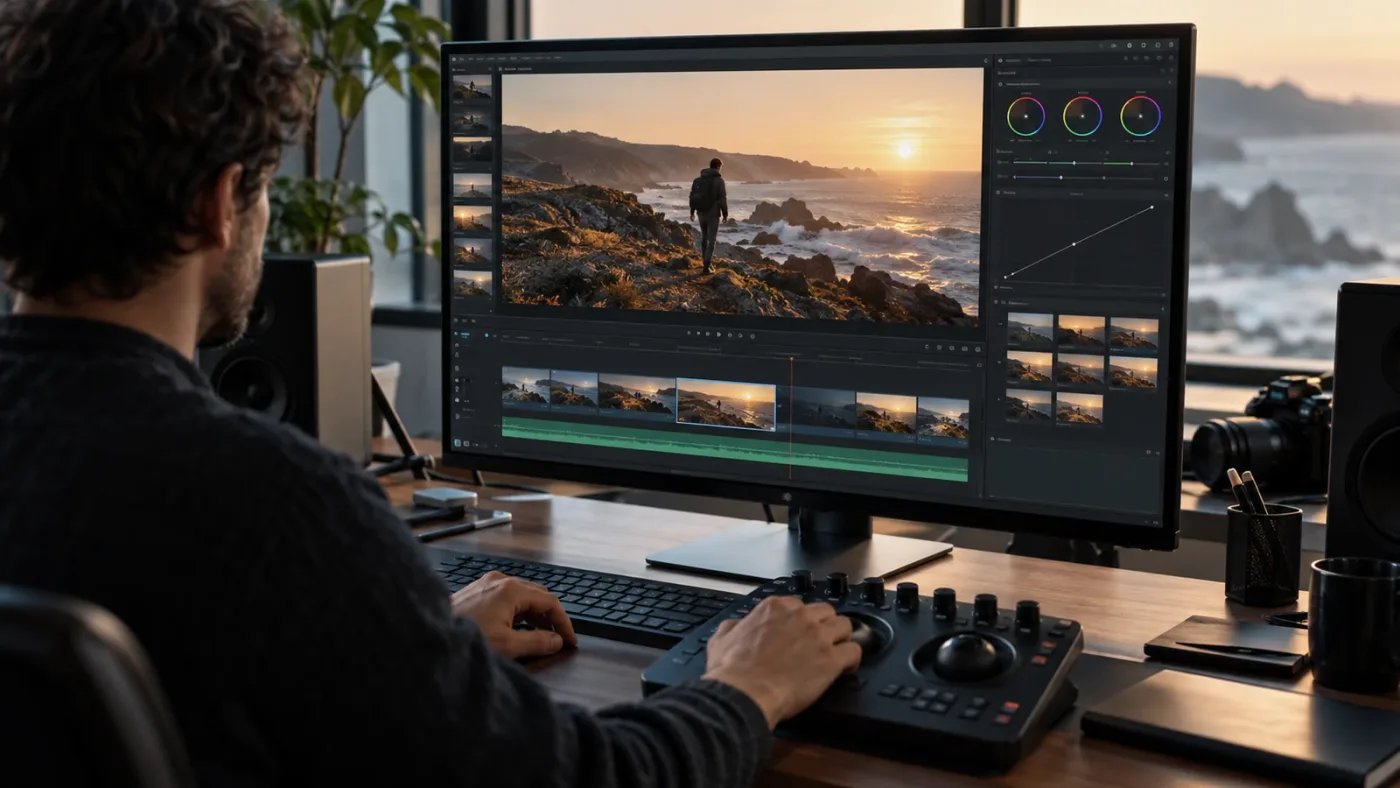 Illustration of an editor reviewing a saved Inspector preset on a second clip