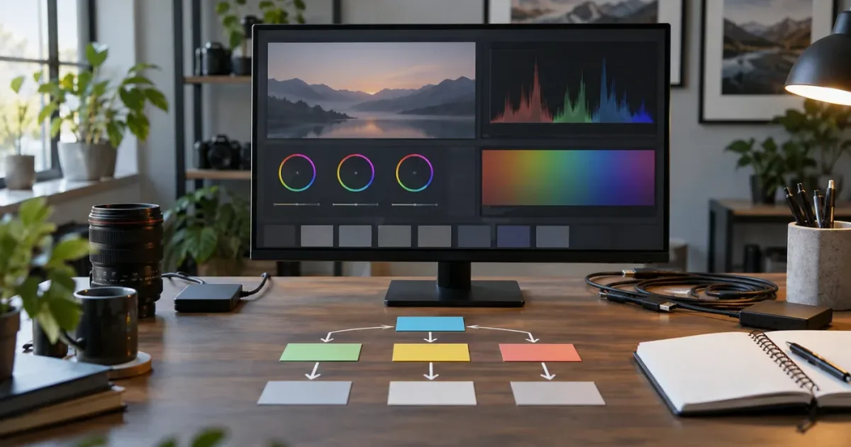 Illustration of a DaVinci Resolve 21 Color page troubleshooting decision tree