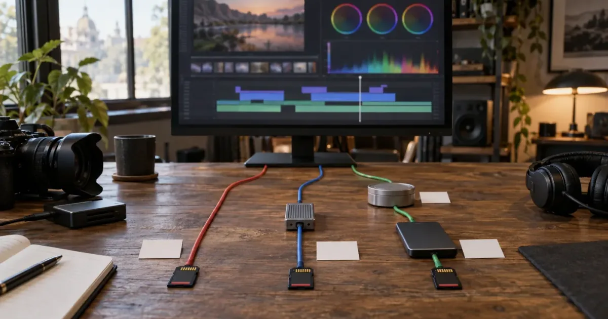 Illustration of an editor weighing H.265 export compatibility, quality, and delivery requirements