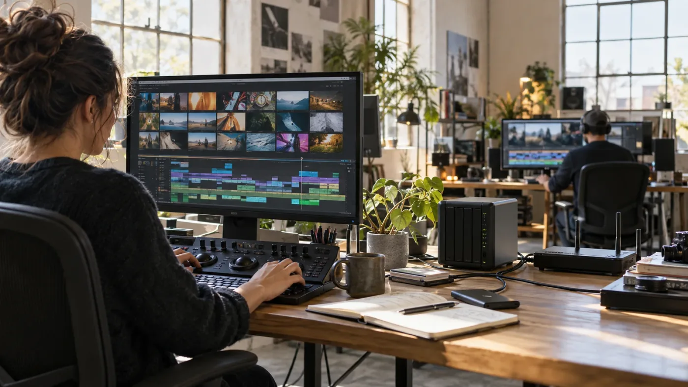 Illustration of the setup path for a DaVinci Resolve 21 shared cloud project