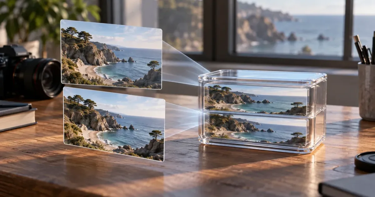 Illustration of two stereo views becoming a layered MV-HEVC spatial video export