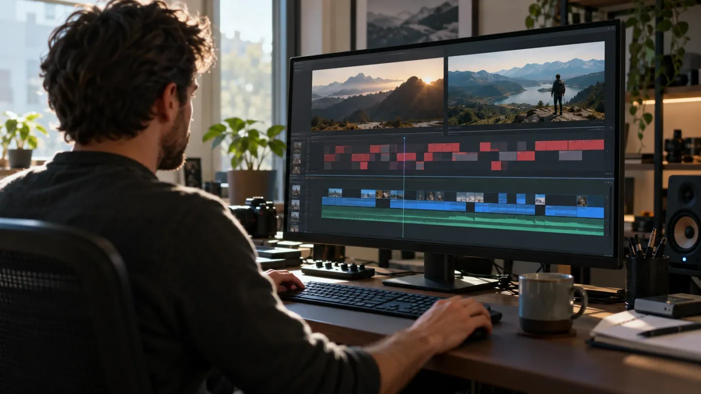 Illustration of a timeline being edited first and cached later for a smooth review