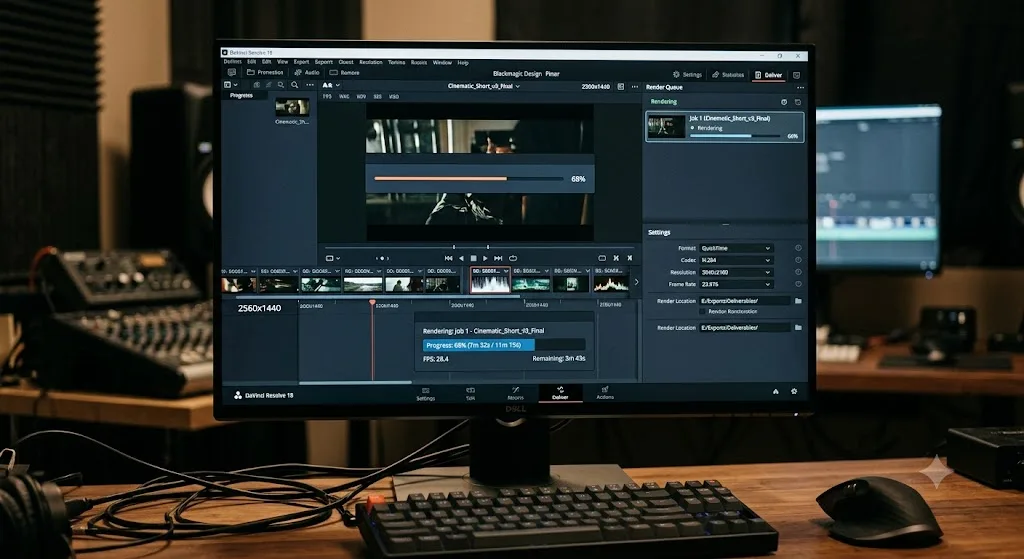 Illustration of an export rendering in the DaVinci Resolve 21 Deliver page