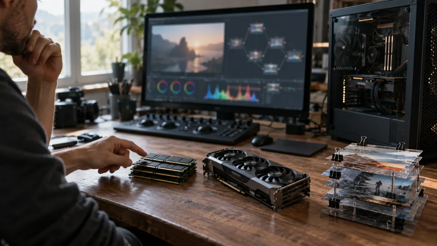 Illustration of deciding between a RAM upgrade, lower working resolution, and composition changes.