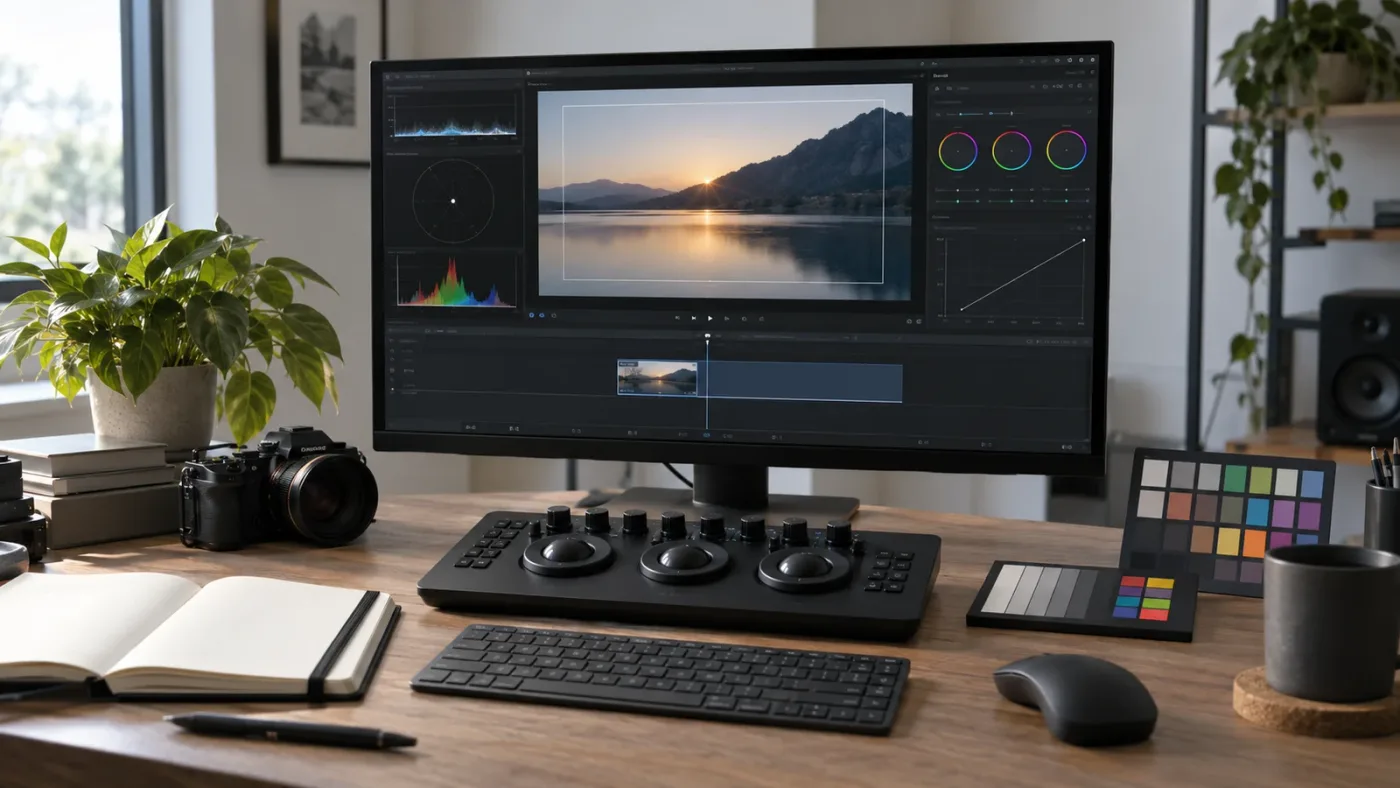 Illustration of a DaVinci Resolve test project for diagnosing missing viewer overlays